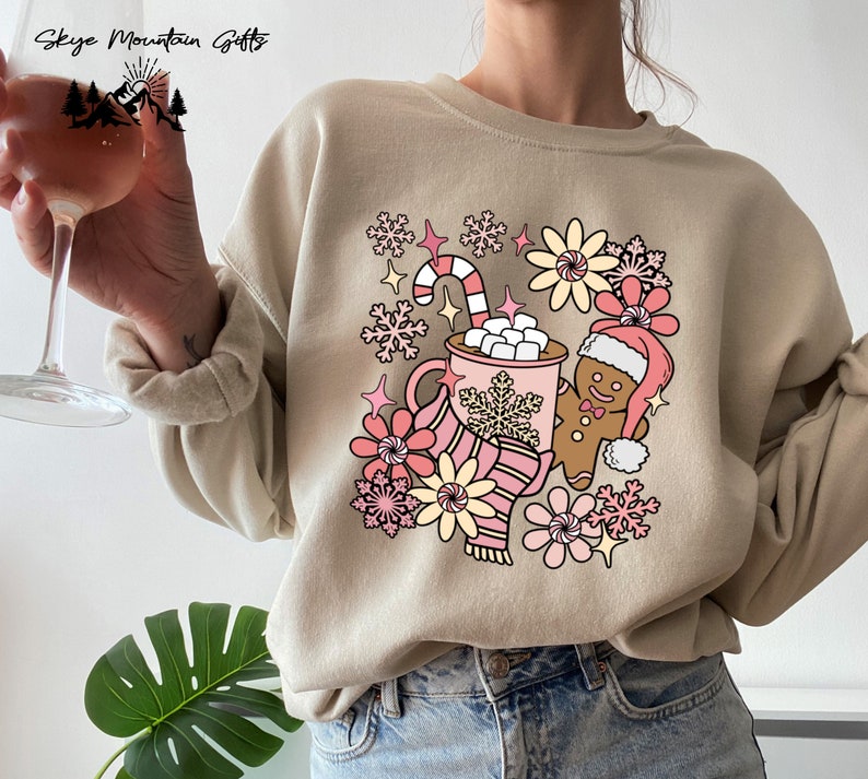 Cute Retro Pink Christmas Sweatshirt Tis the season, Hot Cocoa