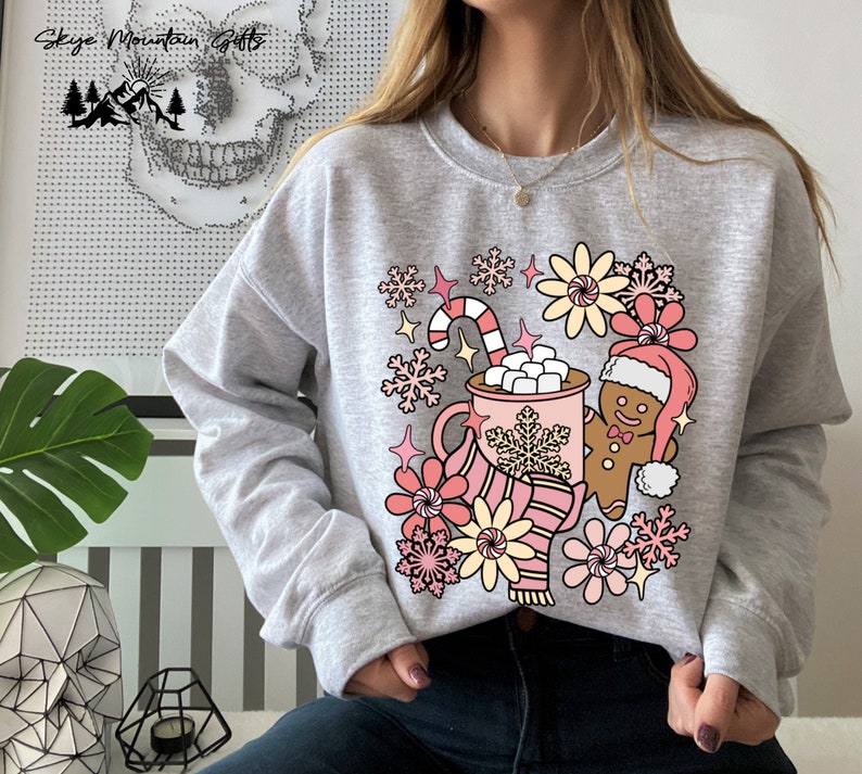 Cute Retro Pink Christmas Sweatshirt Tis the season, Hot Cocoa