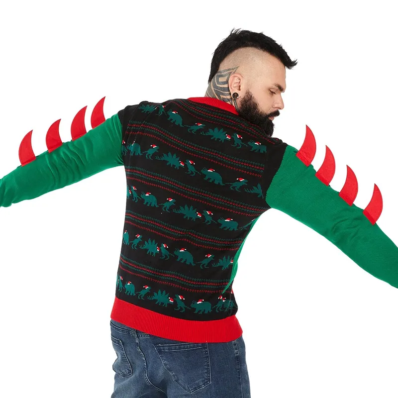 Dinosaur Ready, Set, Rex It Up Mens Funny Christmas Sweater