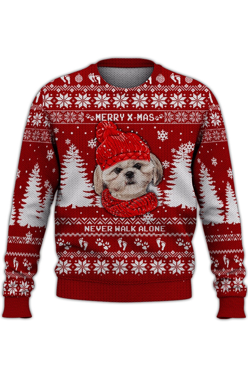 Dog Christmas Sweater Never Walk Alone