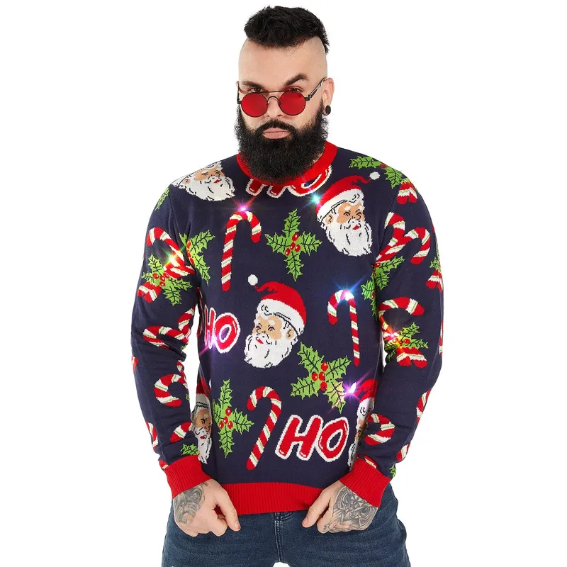 Face It Santa Men's LED Funny Ugly Christmas Sweater | StirTshirt