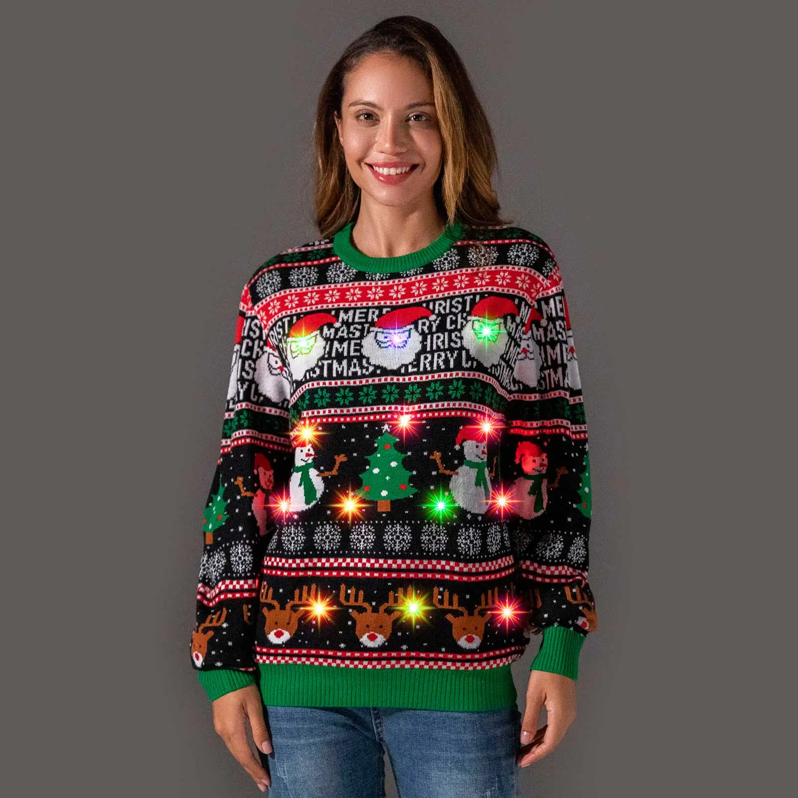 Festive Brights Womens LED Ugly Christmas Sweater