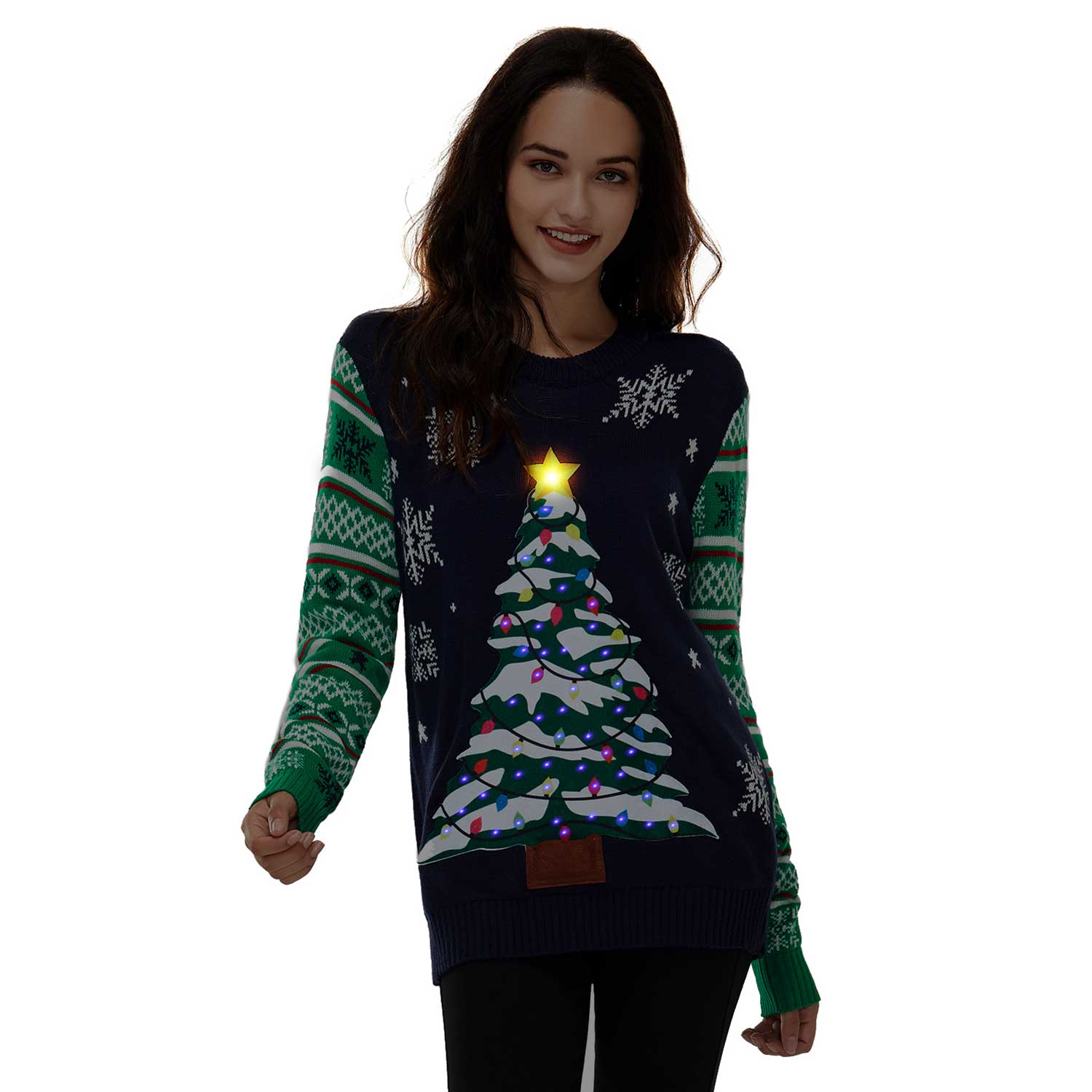 Festive Christmas Tree LED Light Up Mens Funny Sweater