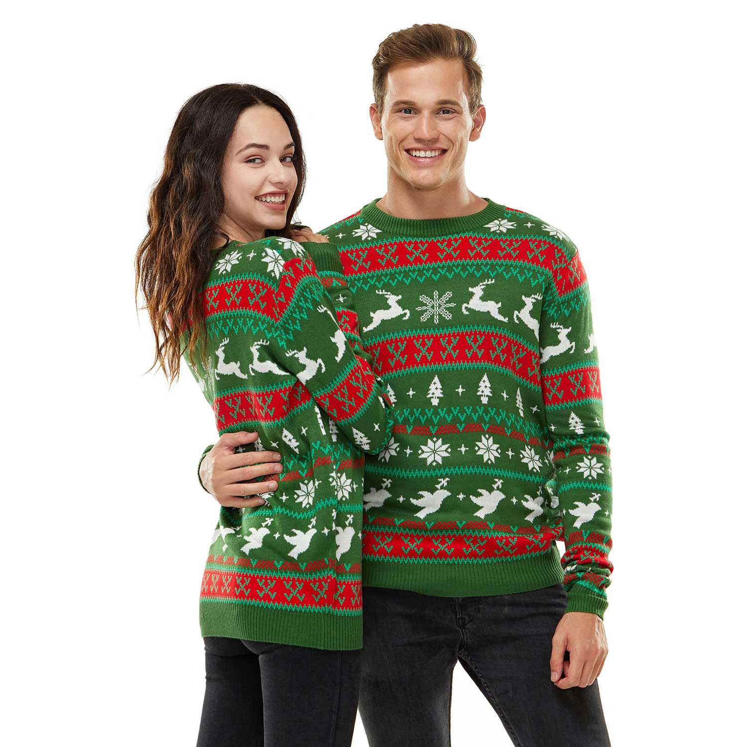 Festive Fair Isle Couples Ugly Christmas Holiday Sweater