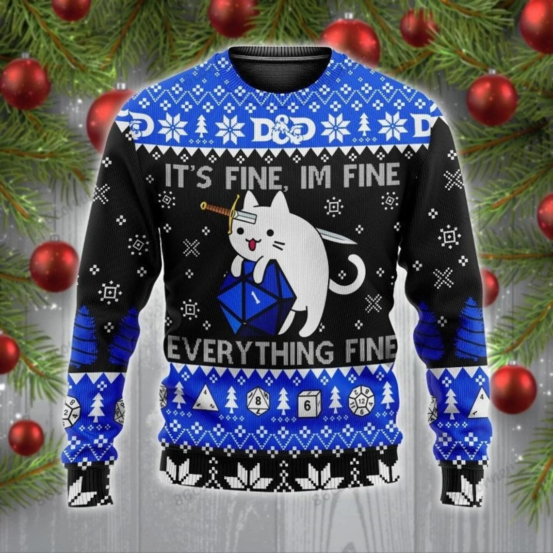 Funny Dice Cat Ugly Dirty Christmas Ugly Sweater