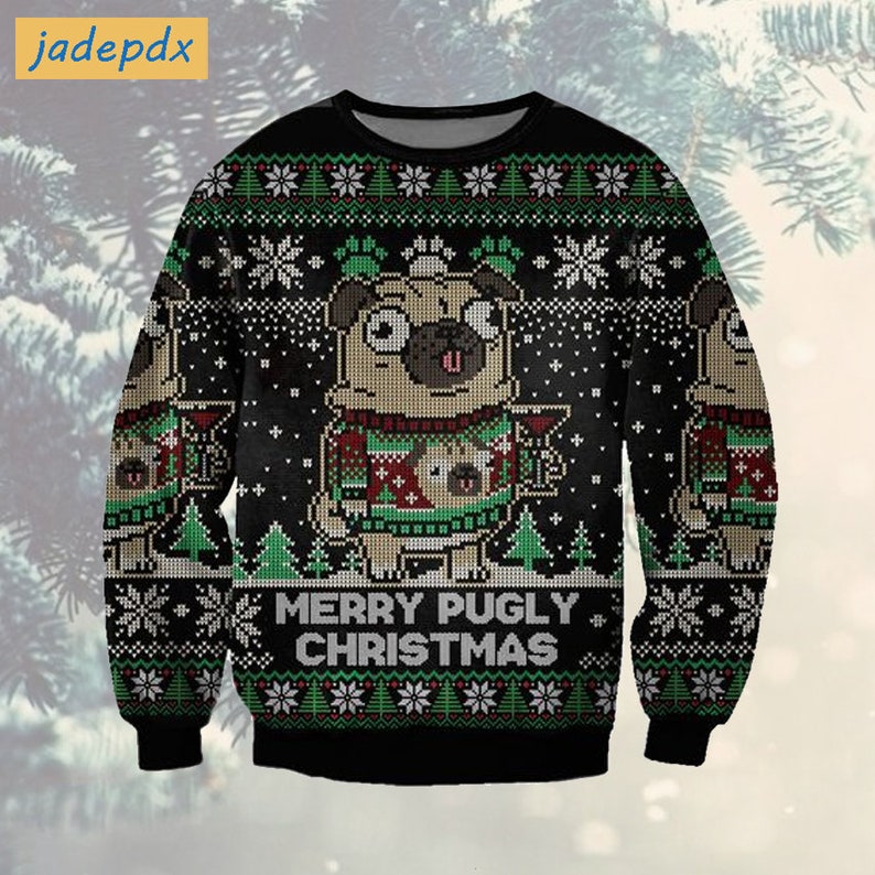 Funny Pug Merry Pugly Christmas Ugly Sweater