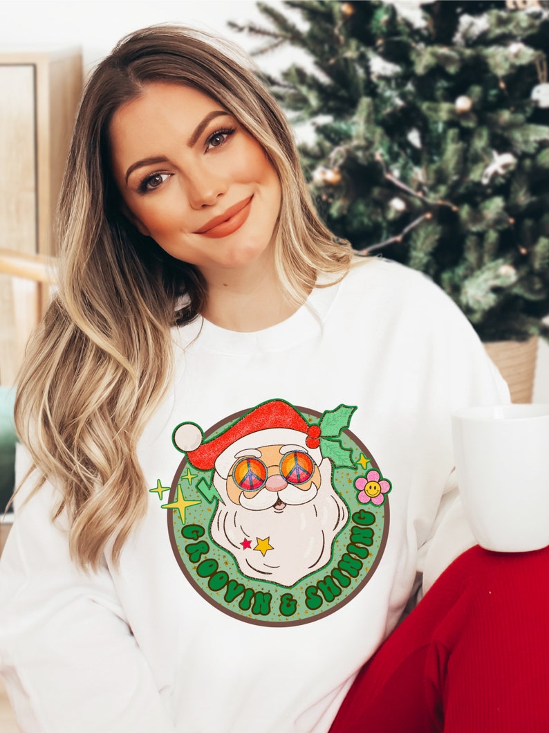 Funny Santa Retro Sweatshirt, Cute Christmas Shirt for Women