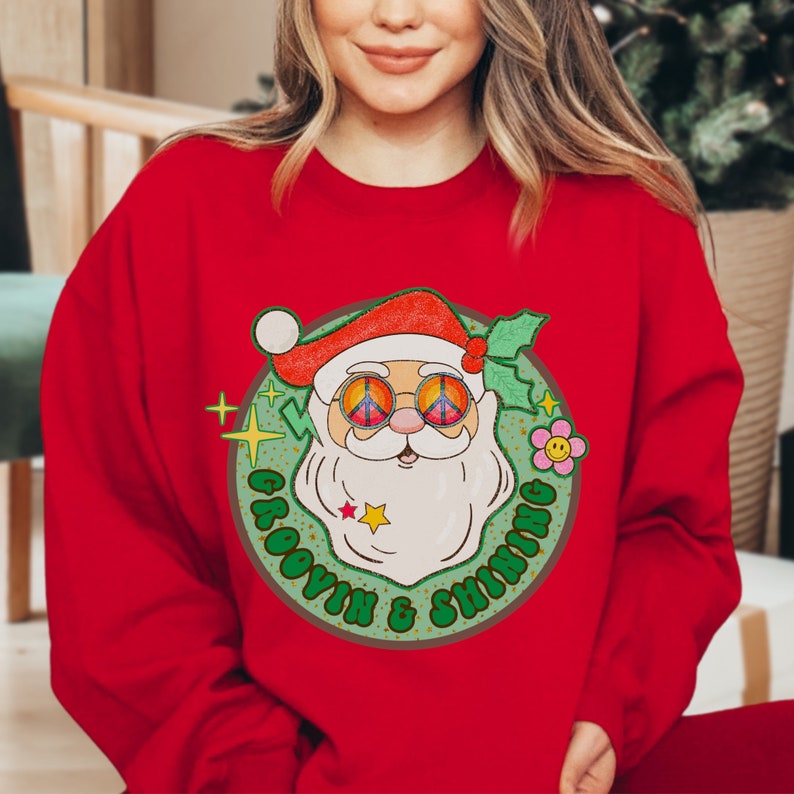 Funny Santa Retro Sweatshirt, Cute Christmas Shirt for Women