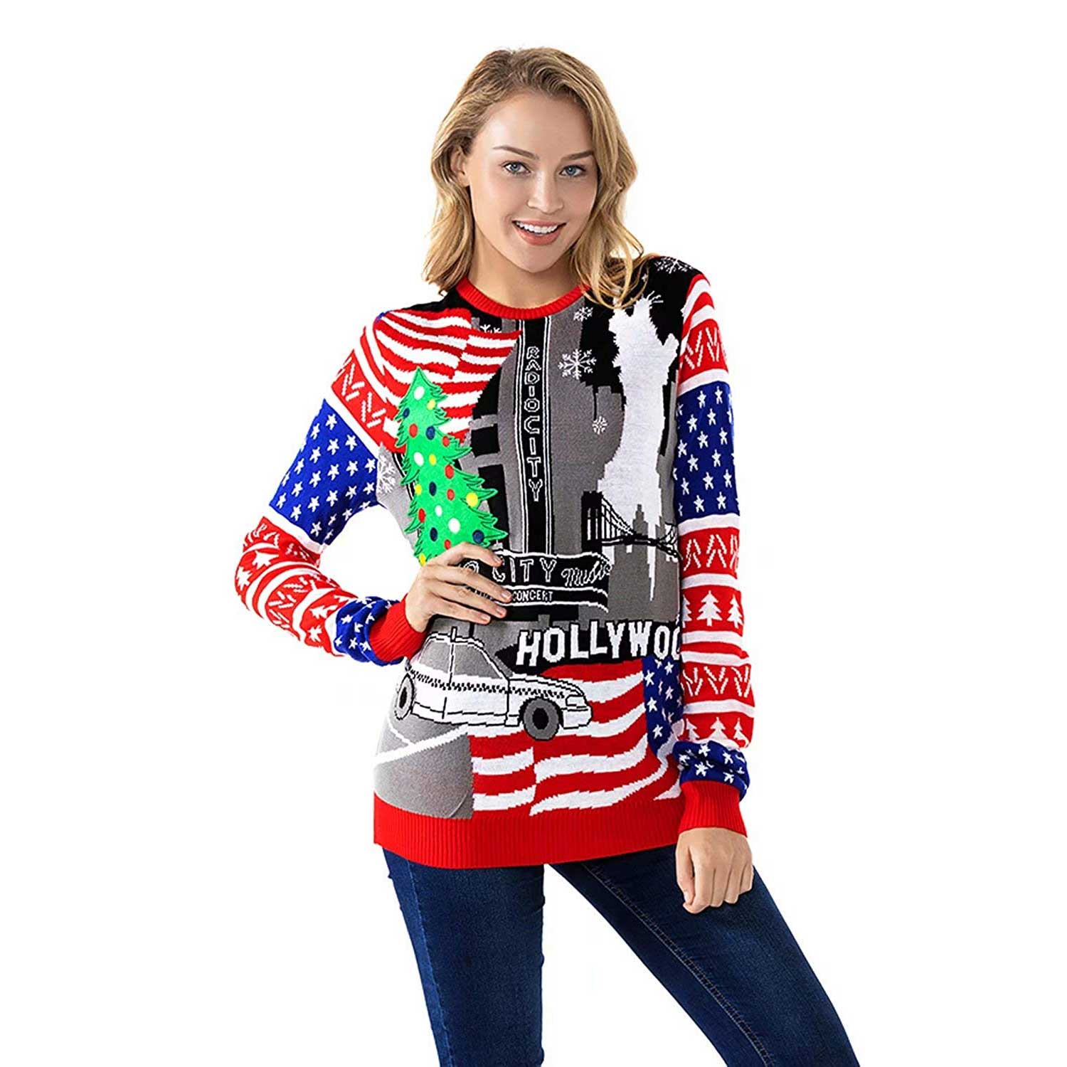Funny USA Red White and Blue Couples Christmas Sweater