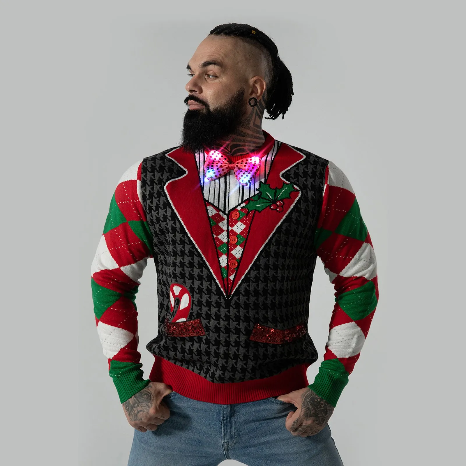Get Festive Fit Funny Ugly Mens LED Christmas Sweater