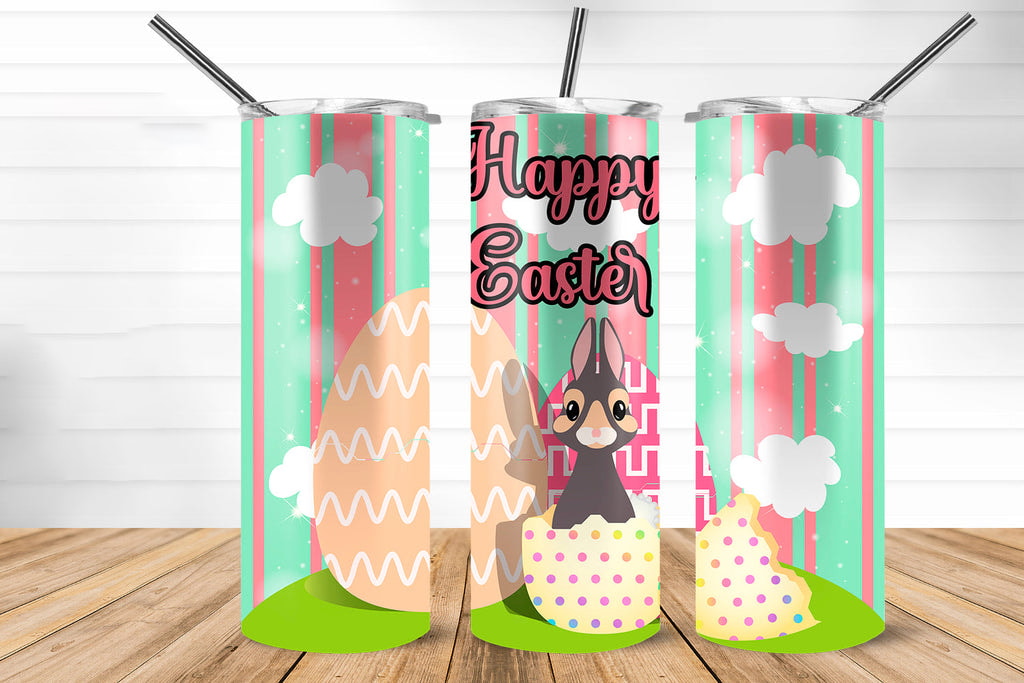 Happy Easter Eggs & Bunny Green & Pink Pattern 20oz 30oz Skinny Tumbler