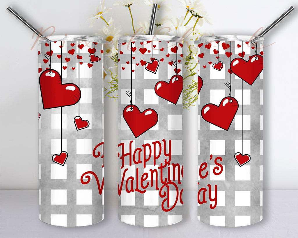 Happy Valentines Day Heart Balloon Caro Pattern 20oz 30oz Skinny Tumbler