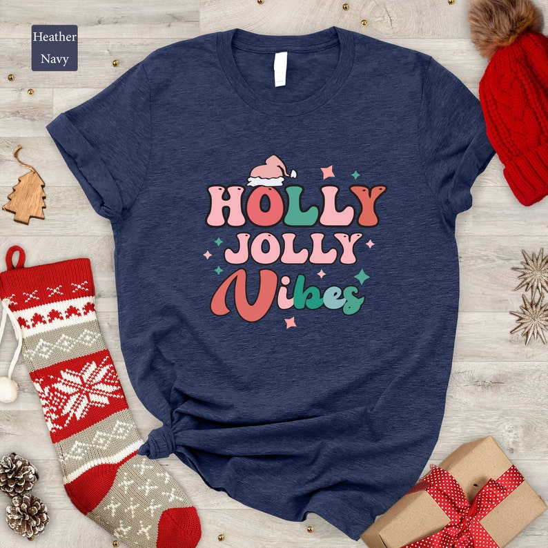Holly Jolly Vibes Shirt, Cute Christmas Shirt, Retro Christmas