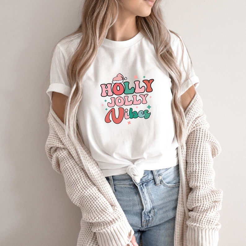 Holly Jolly Vibes Shirt, Cute Christmas Shirt, Retro Christmas