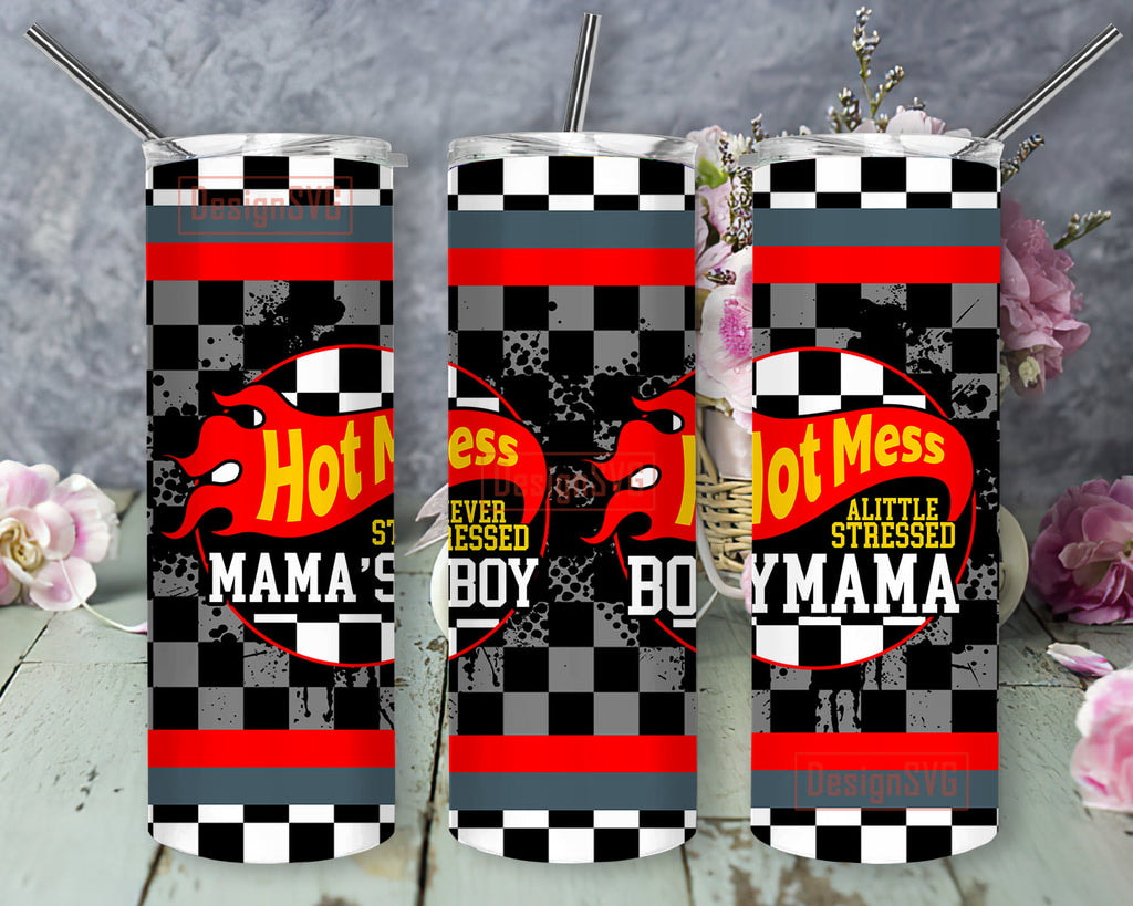 Hot Mess Boy Mama Racing Caro Pattern 20oz 30oz Skinny Tumbler