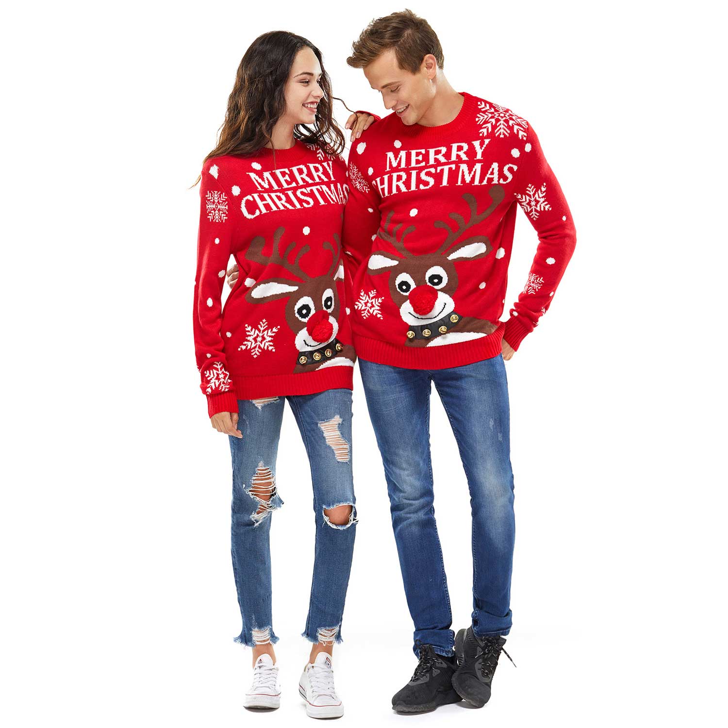 Jingle Bells Rudolph Couples Funny Ugly Christmas Sweater