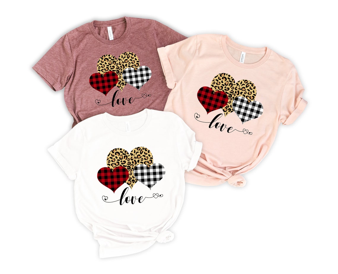 Leopard Print Heart Shirt, Buffalo Plaid Valentines Day Shirts For Mom