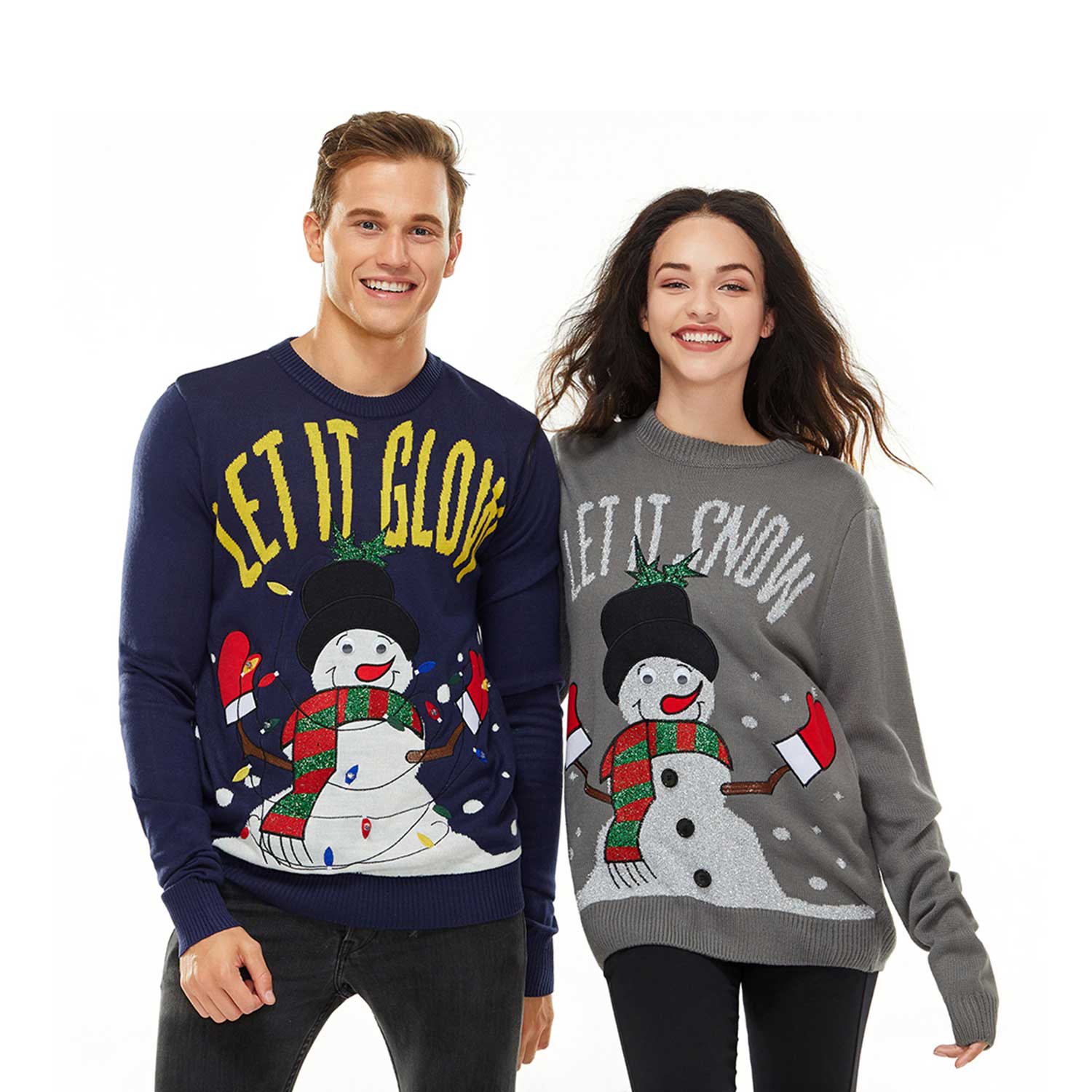 Let it Glow LED in Snow Couples Ugly Christmas Sweater