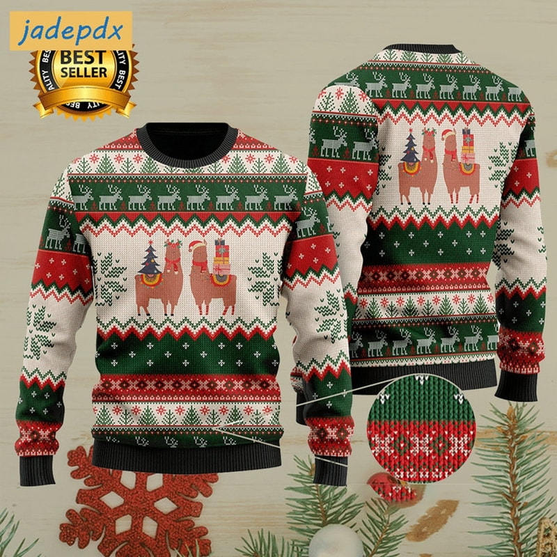 Llama And Christmas Gift And Tree Sweater For Men Women