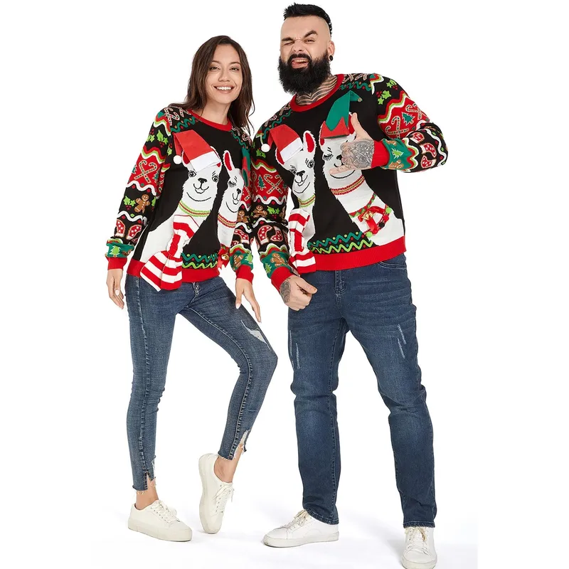 Llama Love You Longtime Couples Funny Ugly Christmas Sweater