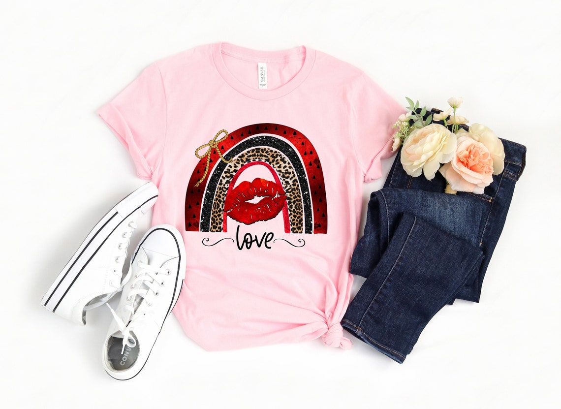 Love Valentine Boho Rainbow Lips Shirt, Valentines Day Shirts