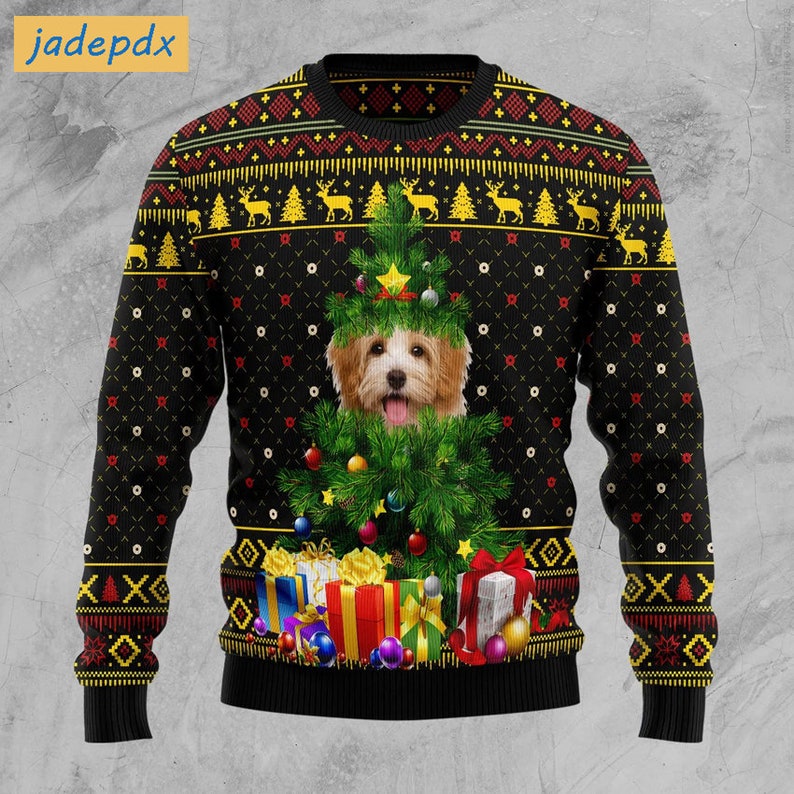 Lovely Goldendoodle Pine Christmas Ugly Sweater