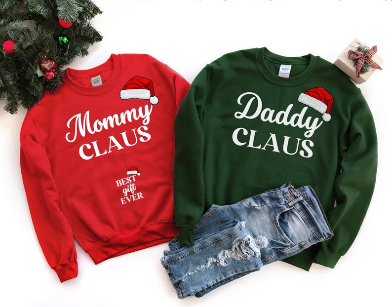 Matching Christmas Pregnancy Announcement Couple