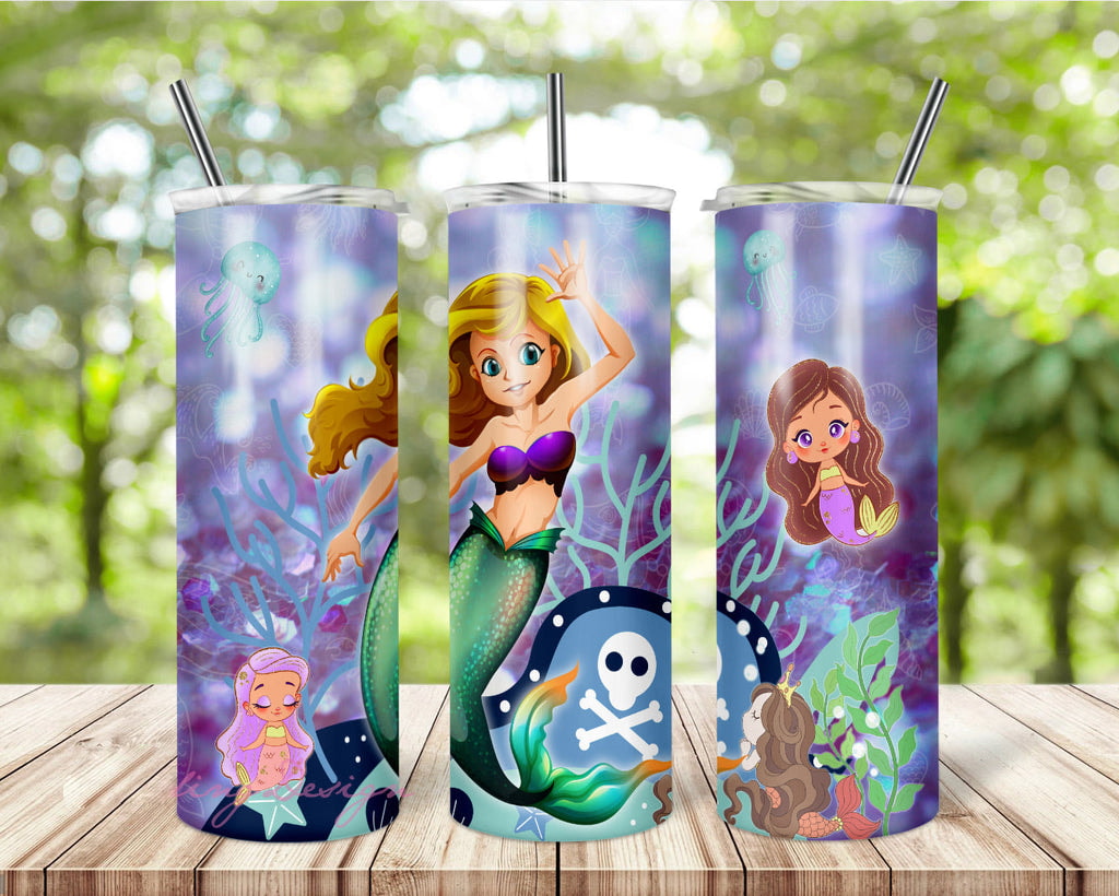 Mermaid Princess Cartoon Style Gifts For Mermaid Lover Skinny Tumbler