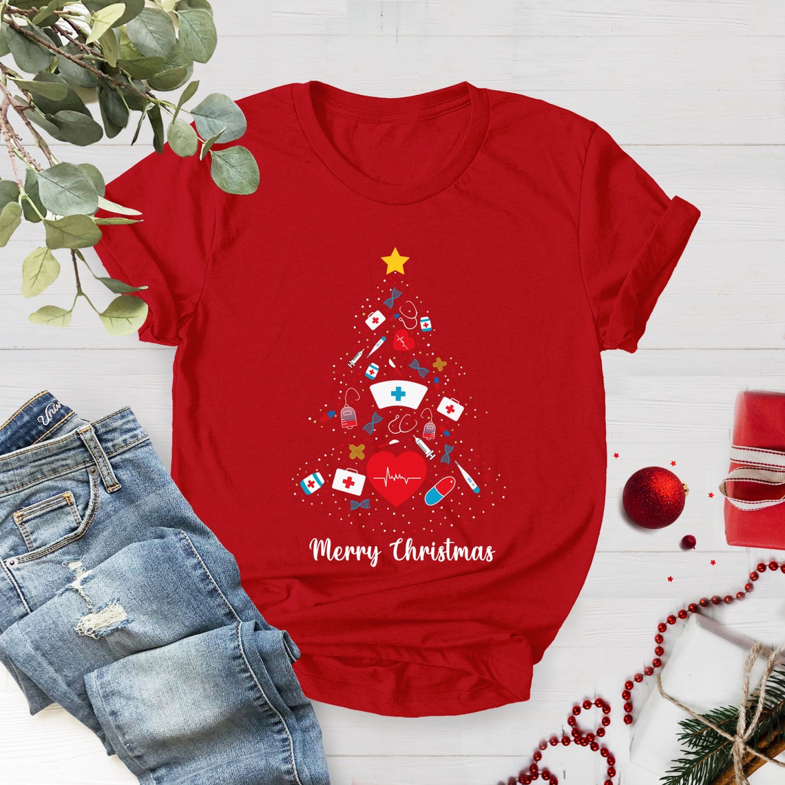 Nurse Christmas Tree Shirt, Nurse Shirt