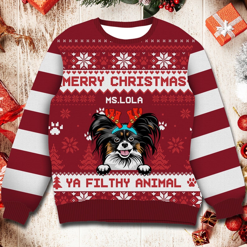 Papillion 3D Ugly Christmas Sweater