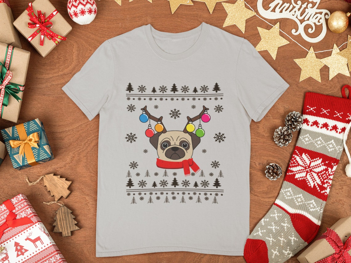 Pug Shirt for Christmas, Cute Ugly Christmas Shirt