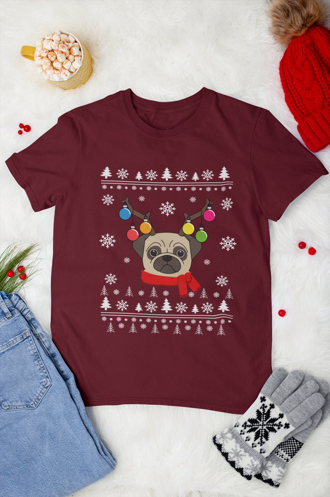 Pug Shirt for Christmas, Cute Ugly Christmas Shirt