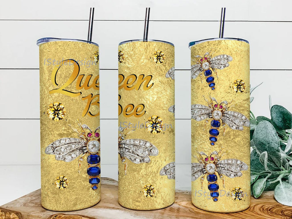 Queen Bee Jewelry Style Beautiful With Gold Background 20oz 30oz Skinny Tumbler