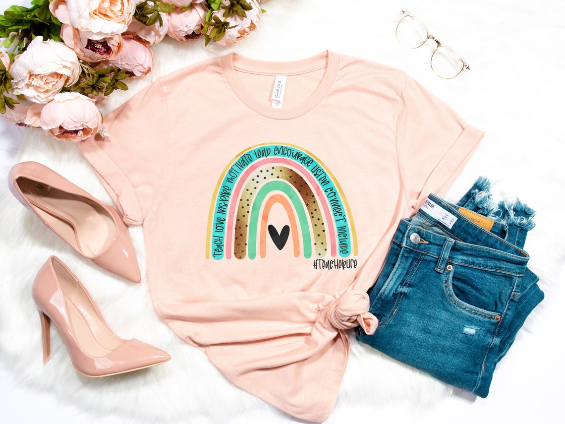 Rainbow Teach Love Inspire, Valentines Day Shirt, Gift for her