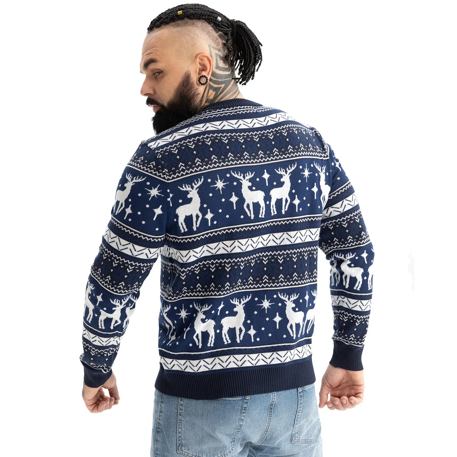 Reindeer on Repeat Mens Funny Christmas Sweater  Blue