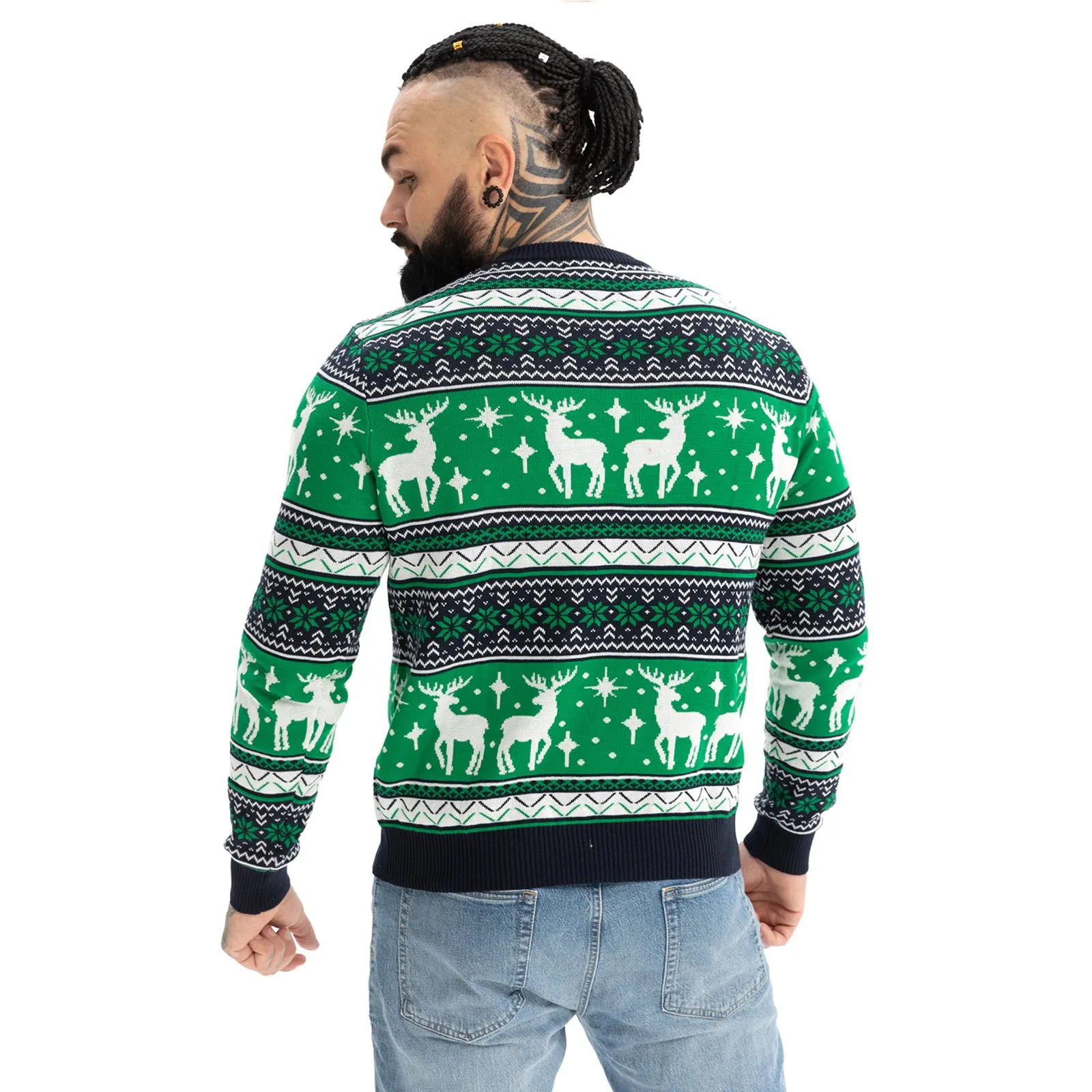Reindeer on Repeat Mens Funny Christmas Sweater  Green