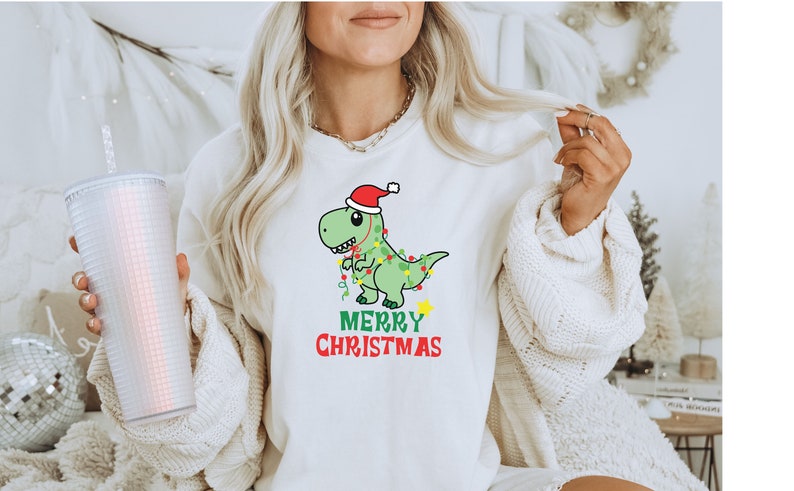 Retro Christmas Comfort Colors, Dinosaur Shirt Womens