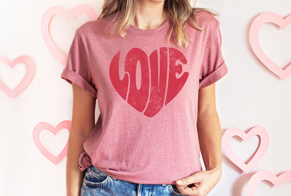 Retro Love Heart Valentines Day Shirt For Woman, Heart Shirt