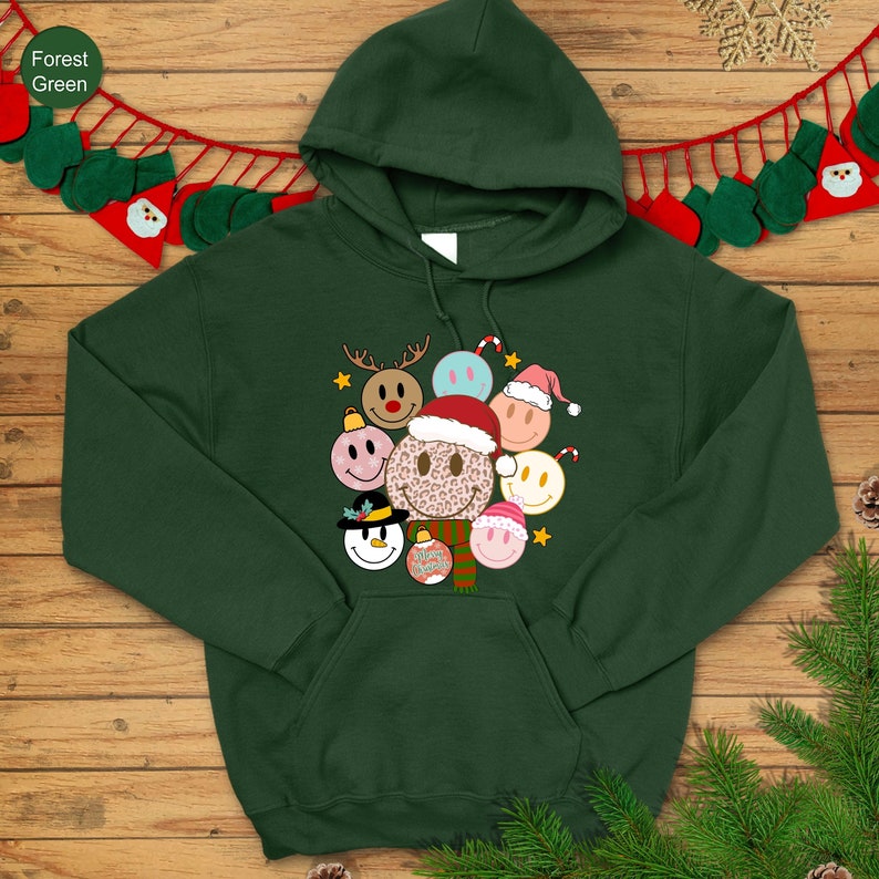 Retro Smiley Face Sweatshirt, Groovy Christmas Hoodie