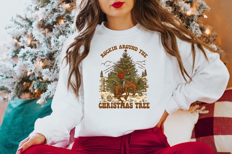 Rockin Around The Christmas Tree Shirt, Bronco Cowboy Rodeo