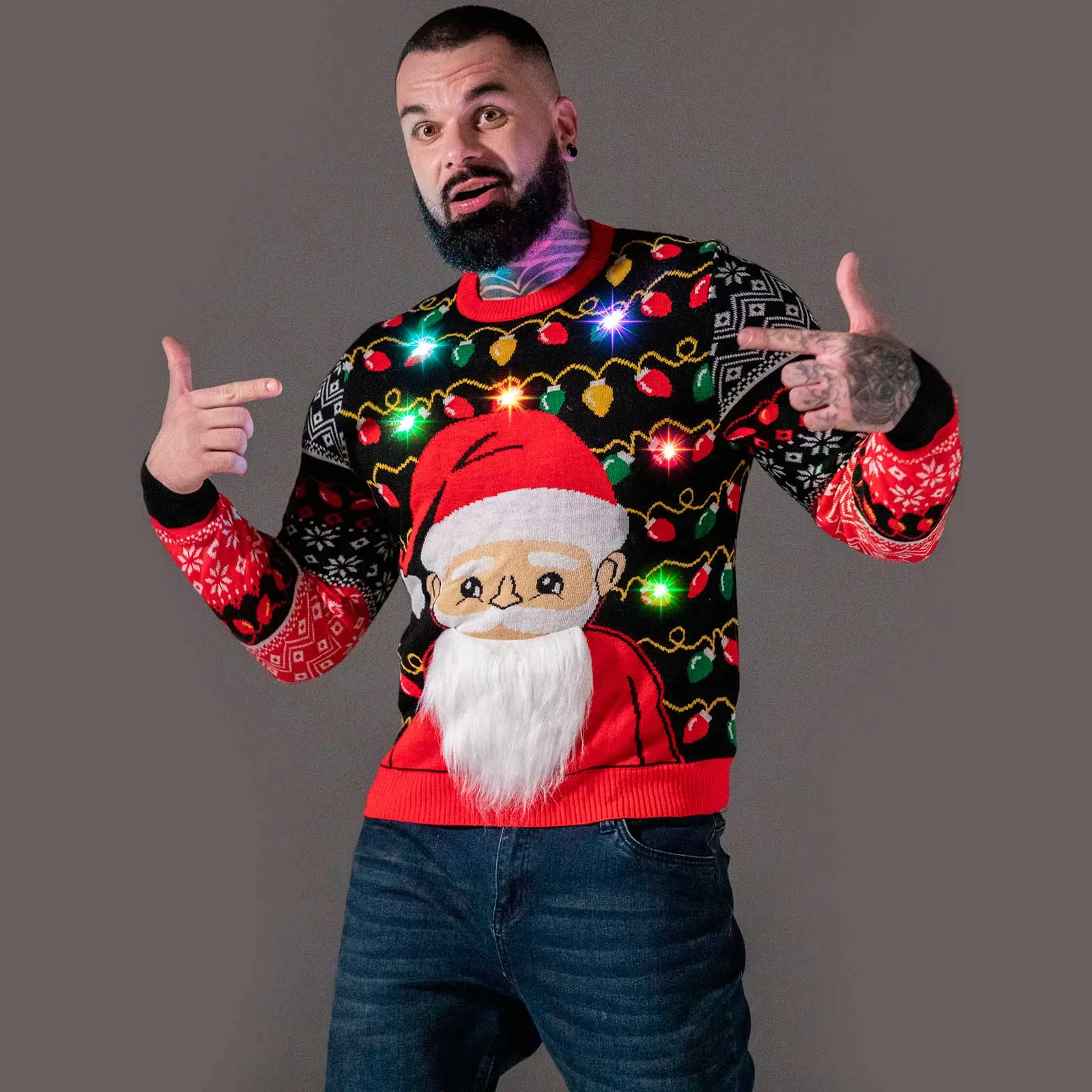 Santa Shine Mens LED Funny Christmas Sweater