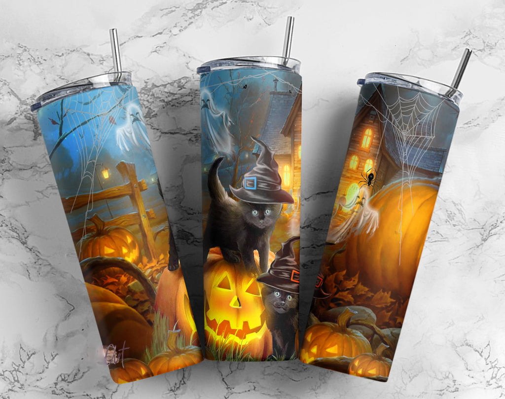 Spooky Kittens Halloween Black Cat Witch Gifts For Halloween 20oz 30oz Skinny Tumbler