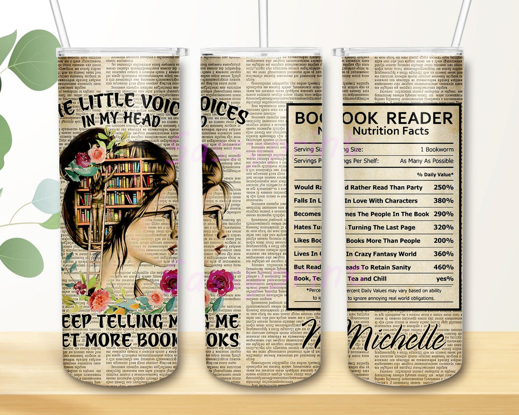 The Little Voices In My Head Book Reader Nutrition Facts 20oz 30oz Skinny Tumbler