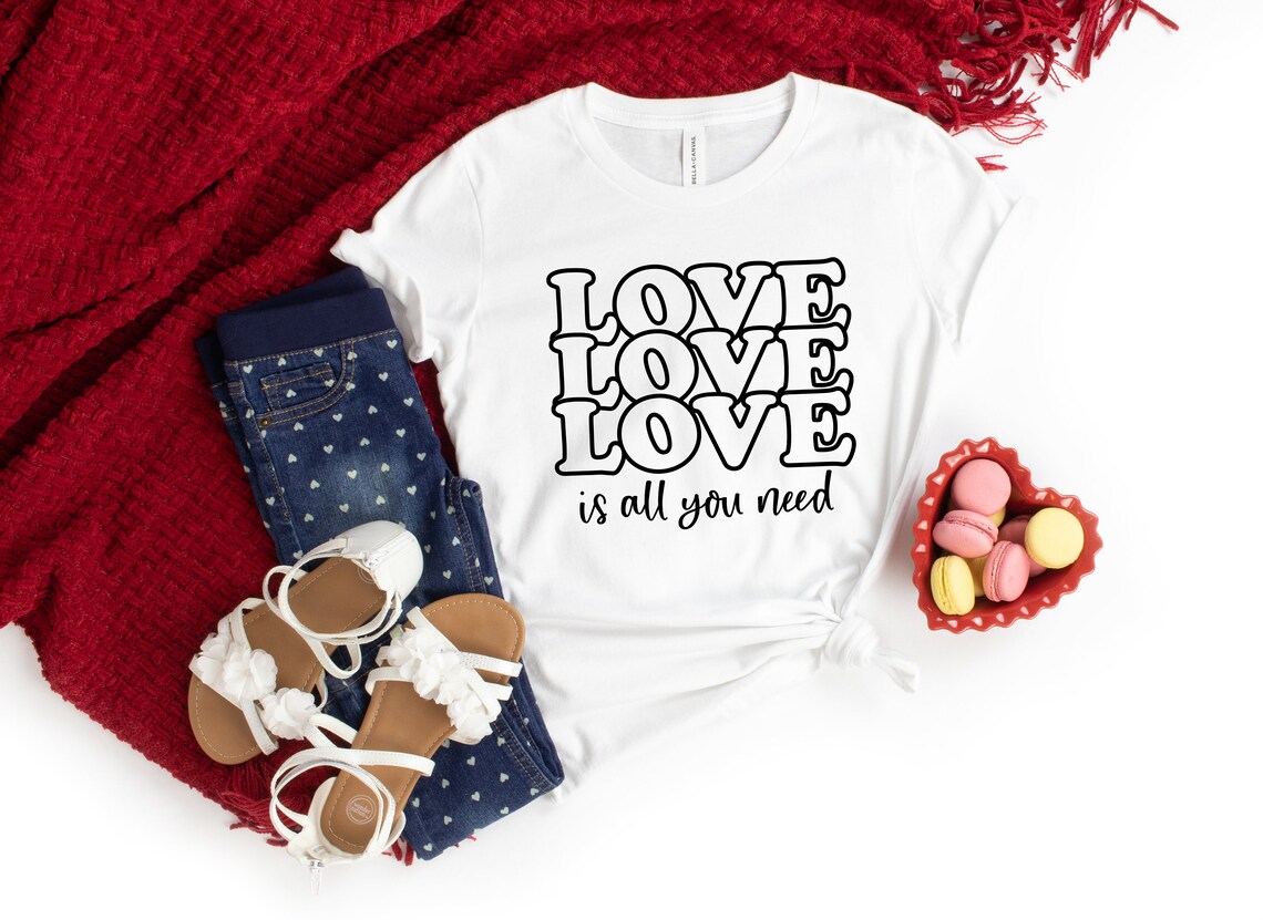 Triple Love Text Shirt, Cute Love Shirt with Hearts