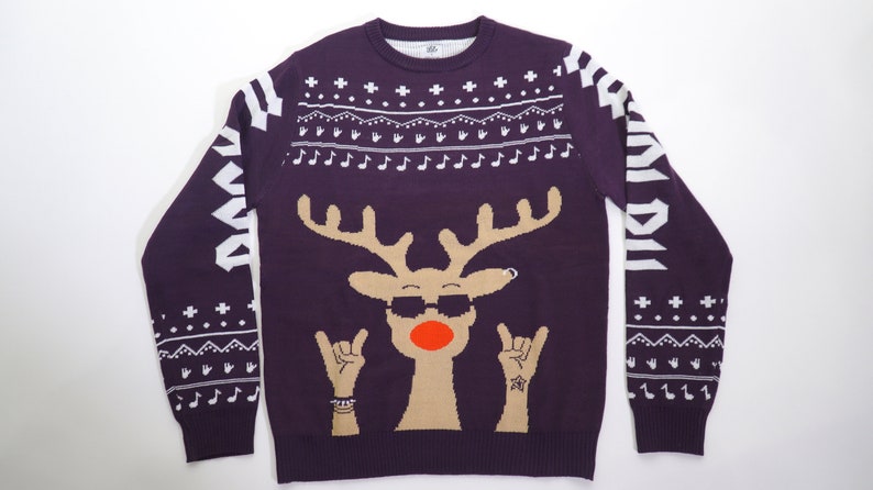 Ugly Christmas Sweater Rockin Rudolph Purple Sweater