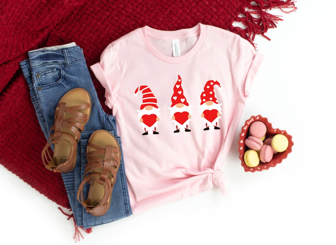 Valentine Gnomes with Heart Shirt, Valentines Day Shirts For Woman