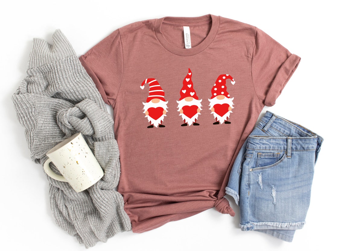 Valentine Gnomes with Heart Shirt, Valentines Day Shirts For Woman