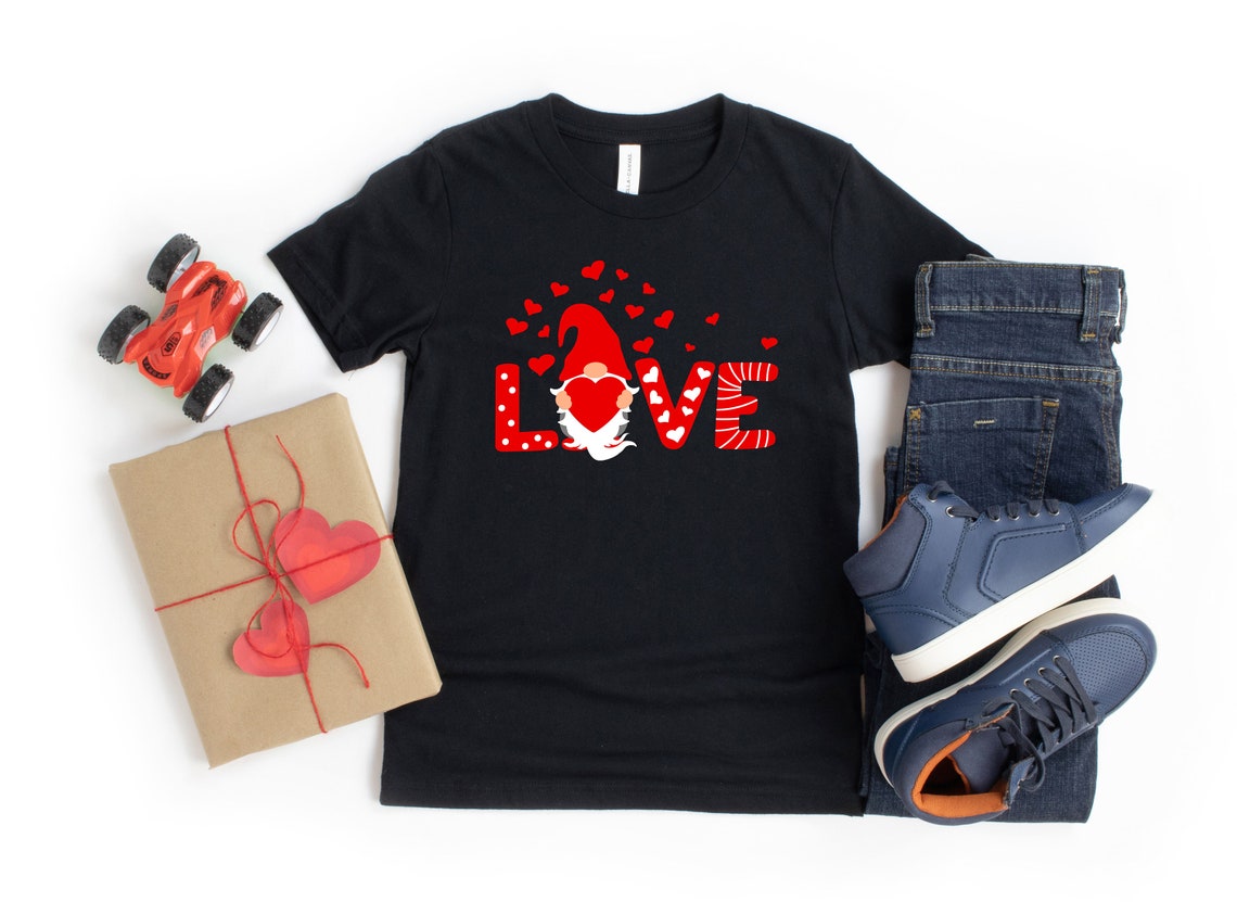 Valentine Gnomes with Love Shirt, Valentines Day Shirts For Woman