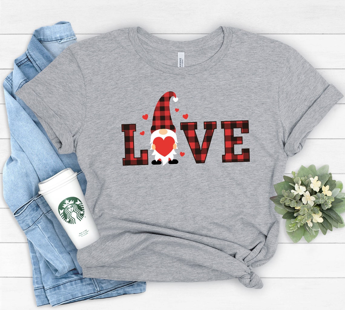 Valentine Plaid Gnomes with Love Shirt