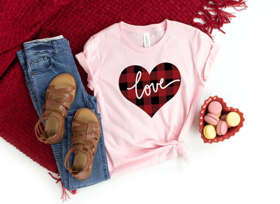 Valentines Day Shirt, Plaid Heart Shirt Love